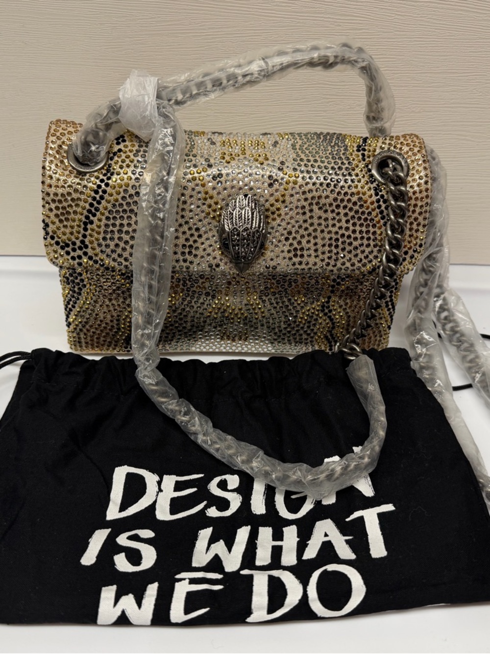Kurt Geiger Kensington Crystal Snake Eagle Head Bag Gold Studded NWOT - Picture 2 of 11
